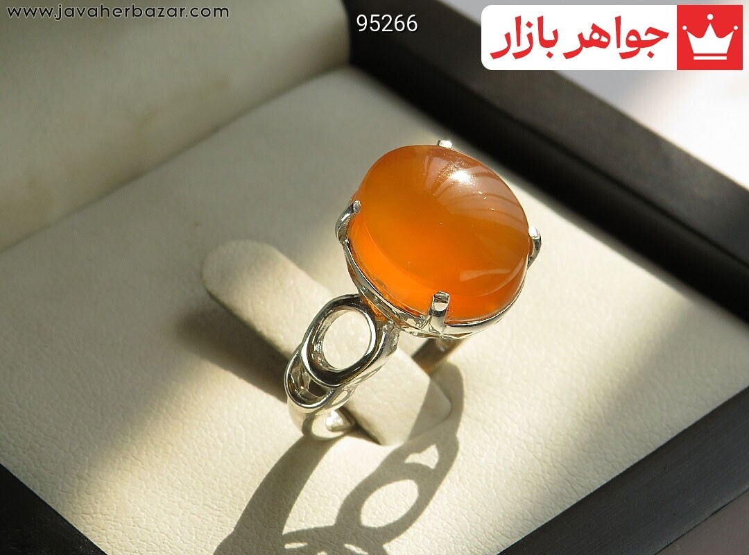 انگشتر عقیق یمنی نارنجی زنانه [شرف الشمس]